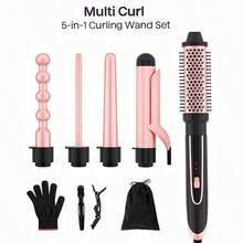 Heikki Vision Curling Iron Instant Heating Curling Wand Set With Curling Brush And 4 Interchangeable Ceramic Curling Wands, Dual Voltage Curling Iron With Glove And 2 Clips Ideal Gift For Yourself Or Your Family And Friends - 美規A型插(110-127V) - 查看 9