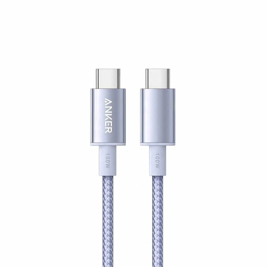 anker 100W USB-C 转 USB-C 编织数据线，PD 快速充电线，兼容 Apple、MacBook、iPad Pro、Galaxy、Dell、Nintendo Switch 等设备，紫色 - 紫色 - 查看 1