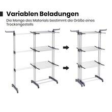 Oak&Tea Tour de séchage extensible en acier allié (74-147 cm) - 6 ailes pliables sur 3 niveaux, pliable et stable pour une utilisation intérieure/extérieure - Hauteur réglable jusqu'à 176 cm - Gris - Voir 6