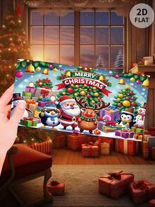 1pc 2D Flat Christmas Banner, Santa Claus, Reindeer, Penguin, Holiday Decor, Cross-Border Hot Seller, Classic Christmas Theme Design, Father Christmas, Cute & Adorable Style, Home Decor, Christmas Decoration Christmas Decorations Room Decor