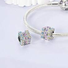 Silver Plated Charms Hollow Heart To Heart Purple Zirconia Lotus Mother And Daughter Embrace Stars Moon Cross Rubik Cube Colorful Zirconia Rubik Cube Hollow Heart Beads Cute And Colorful Heart-Shaped Puzzle Design Series Beads Charm Fit Original Bracelet Charm Beads Necklace Diy Female Jewelry