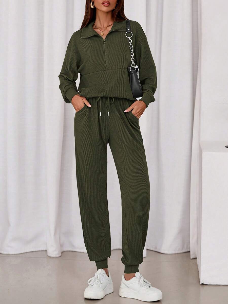 Women's Fall 2 Piece Lounge Sets Zip Up Sweatshirt Jogger Pants Sweat Track Suits Travel Going Out Outfit Winter Clothing Vacation  Spring Outfits For Women - xanh quân đội - Xem 1