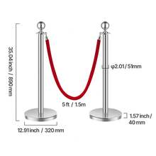 Stanchion Post, 4 Pcs Crowd Control Barrier Set With 2 Ropes, 5 Ft Stainless Steel Silver Stanchion Post Queue With Sand Injection Hollow Base For Theater, Party, Wedding, Exhibition - Multicolor - View 10