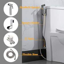 Premium Stainless Steel Bidet Sprayer Shattaf Bathroom Toilet T-Adapter Hose Kit - 銀色 - 查看 4