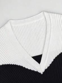 New Women Fashion Elegant Daily Commuter Classic Black And White Color Collision Autumn And Winter Women V-Neck Slim Package Hip Dress , New Year Dresses, Women Thanksgiving Dresses, Elegant Party Dresses, Women Black And White Dresses, Women Winter Dresses, Autumn And Winter Women Dresses - Black and White - View 8