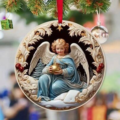 Conjunto de 4 enfeites de anjo de Natal em estilo aleatório, em acrílico, planos e planos, ideais para pendurar na árvore de Natal, incluindo enfeites redondos de anjo para carro, decorações natalinas em acrílico e pingentes planos 2D encantadores para o lar sagrado. Perfeitos para decorar o interior do carro, bolsas, chaveiros, presentes de Páscoa e Ano Novo para amigos e familiares, decoração de casa, decoração de quarto e decoração de parede.