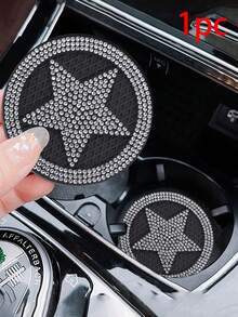 1pc Diamond-Studded White Silicone Car Cup Holder Mat - Non-Slip Rhinestone Tray With Creative Design For Secure & Stylish Interior | Car Accessories For Women, Cute Car Decor, Car Interior Accessories, Bling Car Organizer, Universal Anti-Skid Pad - White - View 1
