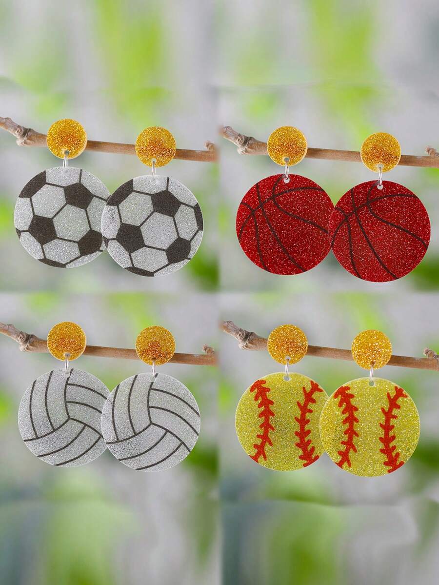 1 par de pendientes con bola colgante de parches de lentejuelas acrílicas para mujeres, adecuados para eventos deportivos y fiestas