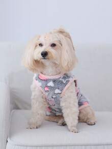 PETSIN 1件星月珊瑚絨基本背心夾克,開放式後背和保暖設計,適合小型和中型寵物(貓狗)在秋冬室內和戶外穿著 - 粉色 - 查看 2