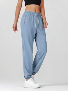 女士宽松慢跑裤 - 透气运动休闲裤，适合健身房和街头穿着，春季款 - 薄荷藍 - 查看 4