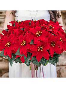 1/3/6/10pcs Artificial Poinsettia Flowers, Silk Red Christmas Flower, For Christmas Tree Decoration, Table Centerpiece, Wedding Decoration, Home Decoration, Room Decoration, Wreath Decoration
