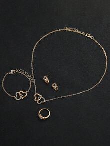 6pcs/Set Women's Gift Watch With Steel Band, Fashionable Square Roman Numeral Dial Quartz Wrist Watch + Heart Jewelry Set (Watch Box Not Included)