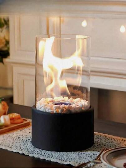 Fire Decor Clean Burning Heaters Heating Cylindrical Glass Decorative Flame Chimneys Fire Pit Lantern For Barbecue Table Home Parties Birthday Gift Weddings Event Outdoor Bar Coffee Shop Camping Restaurant Bedroom Christmas