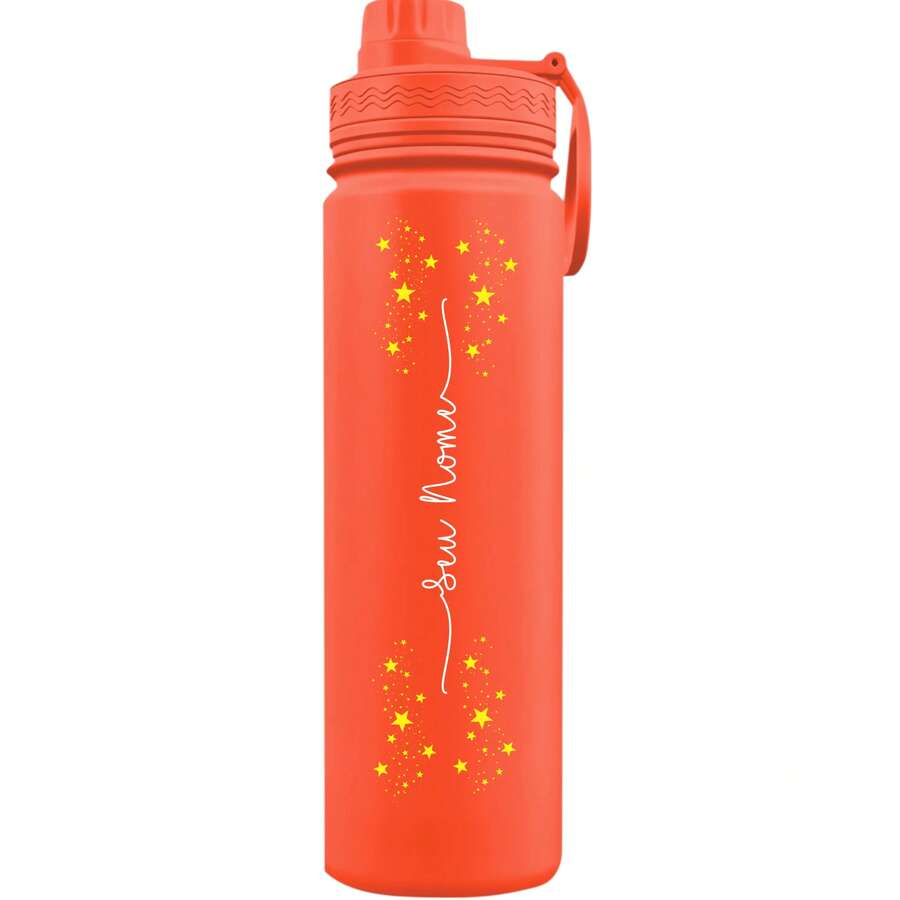 Fresh Thermal Bottle With Personalized Stars Handle With Name - Orange - View 1