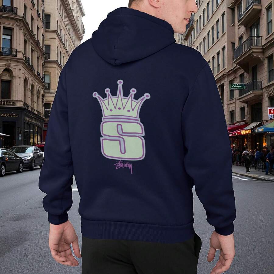 Sudadera Hoodie Stusy Contorno Morado Unisex con Capucha - Azul Marino - Ver 1