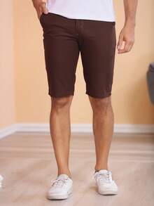 Men's Bermuda Shorts, Colored Twill, Premium Jeans, Various Colors - Coffee Brown - View 1