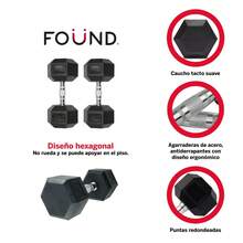2 Mancuernas 7.5 Kg 17 Lb C/u Kit Set Pesas Hexagonales FOUND SPORTS FSP_MH7 - Negro - Ver 3