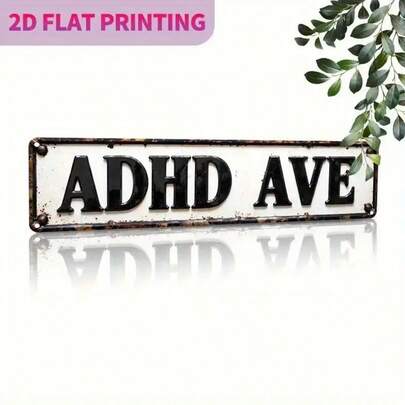 1pc Vintage Style ADHD AVE Metal Tin Sign, Decorative Wall Hanging Street Sign, Multipurpose Indoor/Outdoor Home, Room, Bar, Cafe, Garage, Farmhouse Decor, No Power Needed, Suitable For Various Holidays (Style Randomly Sent)