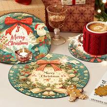 6 buc/set sau 420 buc/70 seturi suporturi pentru băuturi cu imprimeu de reni și clopoței de Crăciun, suporturi rotunde absorbante din cauciuc, cu fund moale din cauciuc gros de 10 cm/2 mm, suport din cauciuc moale, suporturi decorative, potrivite pentru căni, decor pentru masă de bucătărie, decor pentru bucătărie, decor pentru masă
