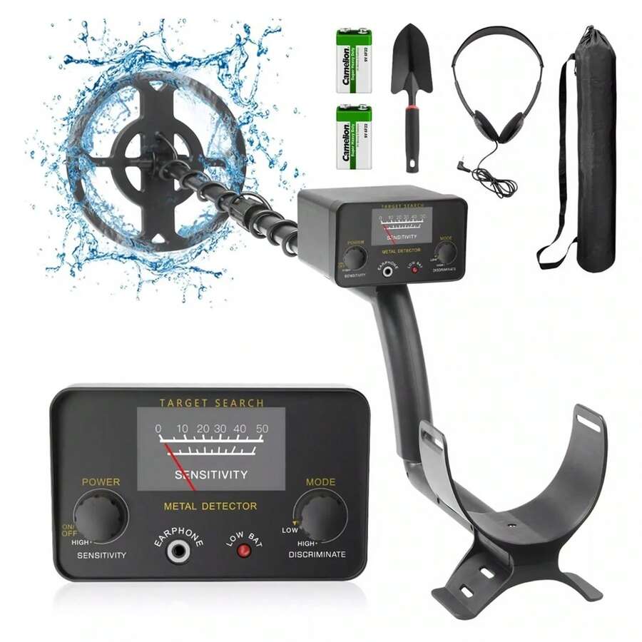 Detector de Metales Impermeable con Auriculares 2 Modos Buscador de Oro para Pantanos de Hierba Detector de metales profesional de alta precisión para adultos con bobina de 8 pulgadas - Sensibilidad ajustable y control de discriminación, alimentado por batería, ideal para la búsqueda de oro, monedas y tesoros - 14+ (pilas incluidas) - Negro - Ver 1