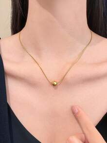 1/2pcs Stainless Steel Snake Bone Chain & Small Bead Pendant Necklace, Minimalist Fashion Versatile Jewelry For Women, No Box