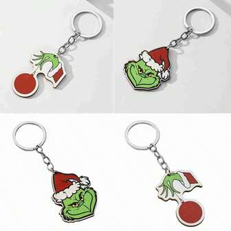 1pc New Christmas Party Gift: Keychain, Car Key Pendant, Green Head Christmas Hat Pendant, Keychain For Friends And Family, Random Style