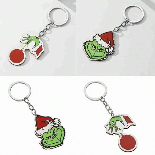 1pc New Christmas Party Gift: Keychain, Car Key Pendant, Green Head Christmas Hat Pendant, Keychain For Friends And Family, Random Style