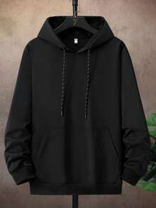 1pc Men's Casual Pullover Hoodie Sweatshirt, Minimalist Spring/Autumn Layering Top - Black - View 1