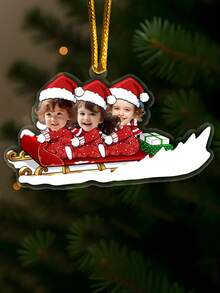 1PC Personalized Family Christmas Ornaments Custom Photo Sleigh Ornaments Unique Keepsake Decorations Highlight Special Family Bonds And Holiday Memories Lightweight Easy To Hang Versatile Design Perfect For Christmas Tree Home Nursery Baby Shower Party Celebration Gift, Multi-Functional, Ideal Gifts For Him, Tea Room, Home, Garden, Office,Fall Decor