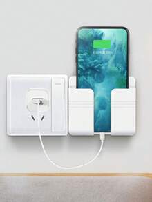Wall-Mounted Phone Charging Box Holder, Adhesive Remote Control Holder Base, No Drilling Required Wall Storage Rack