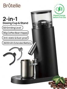 Brutelle 1pc Coffee Grinder USB Rechargeable 60 Level Adjustable Grinding Coarseness Super Long Battery Life Suitable For Home Coffee Corner Cafe
