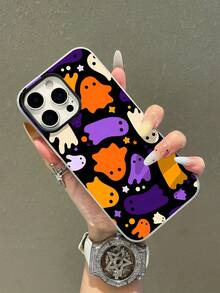 1pc Cute Ghost Pattern Jelly Pudding Waterproof Shockproof Anti-Slip TPU 2-In-1 Soft Phone Case Cover Compatible With Apple Phones, Halloween
