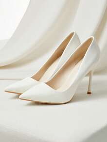 女士高级漆皮白色尖头套脚细高跟鞋，性感露趾礼服鞋，适合派对、夜店、婚礼等场合，10厘米高跟鞋，圣诞节冬季圣诞礼物