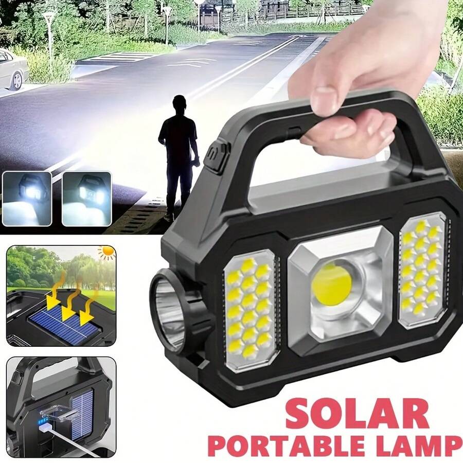 Multifunctional Work Light Super Bright Solar Outdoor, Long Distance High-Power LED Flashlight, C-Type Rechargeable Outdoor Camping Searchlight, COB Outdoor Emergency - màu đen - Xem 1