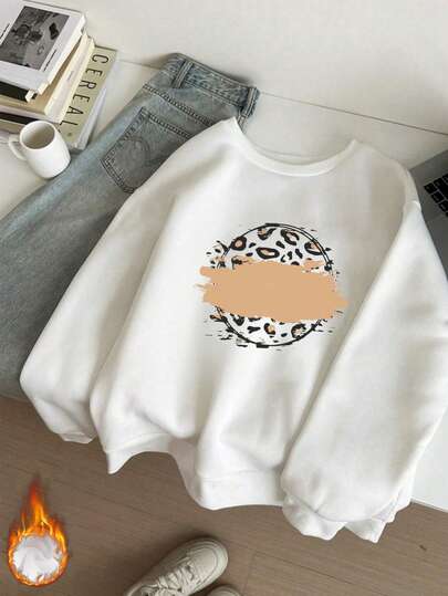 Warmes Fleecefutter für Herbst/Winter, modisches schwarzes Damen-Sweatshirt mit Leoparden-Ring-Print und abstraktem Graffiti-Muster. Lockere Passform, lässiger Stil, weiches Material, geeignet für den Winter, den täglichen Gebrauch, bequem und warm. Curve Oversize-Hoodie, modisch und vielseitig, Retro-/High-Street-/British-/Preppy-Stil, Streetwear und Sportbekleidung für Damen, Baumwoll-Damen-Top, Urlaubs- und Ausgeh-Top, weich und atmungsaktiv, geeignet für Kleidung mit langen Ärmeln für kaltes Wetter, Winterkleidung für Damen, Pull Femme, Festivalkleidung