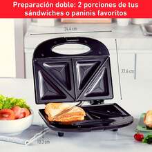 Máquina de Sándwiches Compacta (Negra) con Revestimiento Antiadherente, Ideal para 2 Porciones (Sándwiches o Paninis), Luz Indicadora y Fácil de Limpiar - Sandwichera - Ver 9