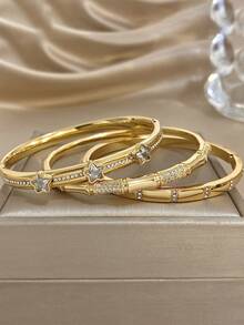 18K 镀金不锈钢奢华竹星手镯套装，适合女士，甜美钻石切割浪漫珠宝妈妈礼物圣诞节感恩节万圣节婚礼珠宝周年纪念情人节波西米亚珠宝日常派对礼物 - 彩色 - 查看 6