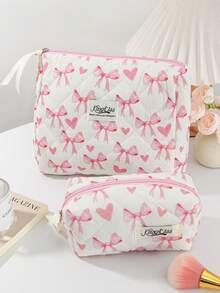 1Pc/Set Pink Heart & Bowknot Wash And Cosmetic Bag Set,Girls Sweet Large Capacity Multifunctional Storage Bag Clutch Makeup Bag Makeup Pouch Pencil Case With Zipper Closure For Skin Care,Cosmetics,Lip Oil,Sunscreen Cream,Hand Cream,Headset,Coin,Stationery,Sanitary Towel,Tampon,Small Items,Dorm Essentials Travel Essentials,Mom's Gift,Teacher's Gift,Gift For Bestie - Multicolor - View 24