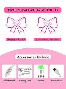 Customized Cute Butterfly Name Neon Light Christmas Decor For Girls Room, Pink Bow Neon Light Home Decor, Personalized Birthday Christmas Decoration Gift, Size: 13.19" H * 11.02" W - Bowe Neon Sign 2 - View 9