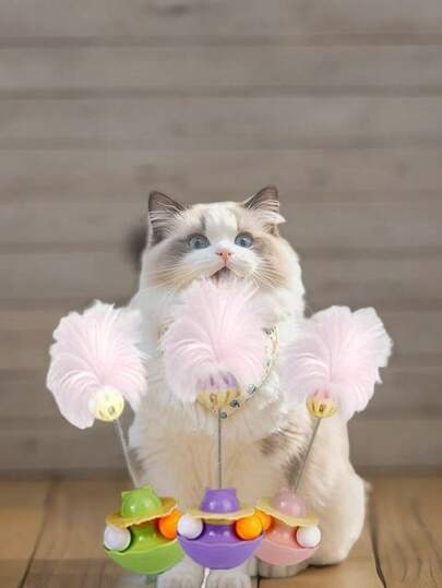 Cat Teaser Wand Cartoon Interactive Ball Cat Toy, Kitten Accessories With Feather & Bell, Pet Supplies Indoor Puzzle Game