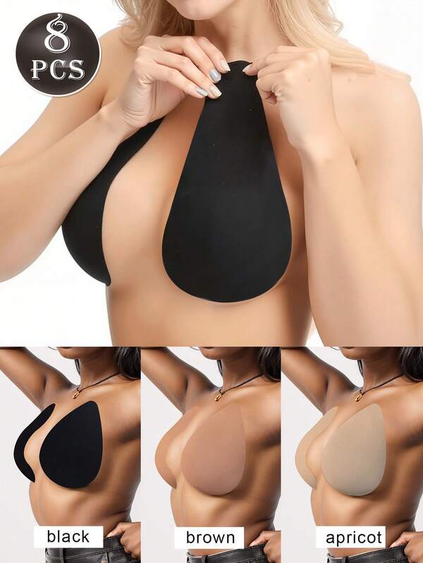 4-8 pezzi Reggiseno adesivo invisibile per sollevamento seno, beige, caffè, nero, per taglie dalla A alla E, reggiseno push-up monouso, senza spalline e senza schienale, per sollevamento seno invisibile e autoadesivo per donne