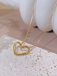 1pc Women's Stainless Steel Gold Heart Pendant Necklace, Suitable For Casual Daily Wear