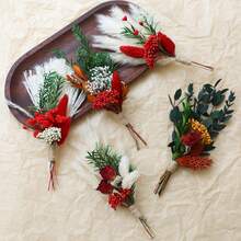 5 Pces Boho Dried Pampas Grass Bouquet Mini Various Natural Dried Flower Combinations With Stem Dried Embossing Flower Dry Floral Arrangement For Vase, Carfts, DIY, Wedding, Christmas & Home Decor