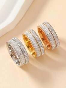 1pc Luxurious, Palace Style, Extremely Dazzling, Diamond & Cubic Zirconia Encrusted, Titanium Steel Couple Ring, Suitable For Daily Wear, Weddings And Parties