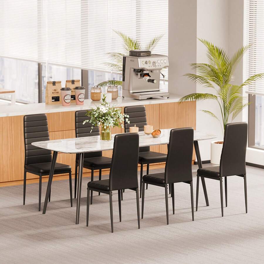 Modern Dining Room Accent Chairs Set Of 4, Upholstered Leather Side Chair For Dining Tables, Space-Saving Kitchen Table Chair With Thick Cushions And Metal Legs, Black - Nghệ thuật da 4 mảnh màu đen - Xem 1