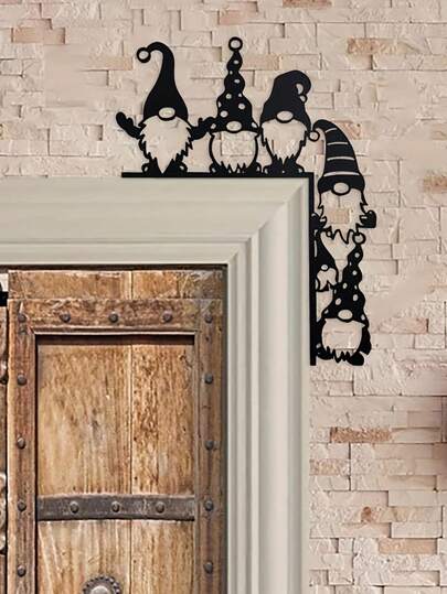 1pc Iron Santa Gnomes Door Corner Decor - Black Door Mount No-Face Santa Claus Hanging Sign, Multipurpose Decorative Plaque For Christmas And Thanksgiving, Festivals Decor, Room Decor, Home Decor, Offices Decor, Theme Party Decor, Christmas Decor Christmas Decorations Winter