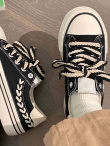 Blumen-Muster Schnürsohle Dicksohle Leinwand Schuhe, geeignet für Schule, Outdoor, Festivals, alle Jahreszeiten, Größe 35-40