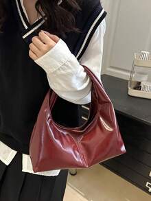 Fashionable Retro Pleated Small Cloud Handbag, Versatile Casual Shoulder Bag For Women - Burgundy - View 4