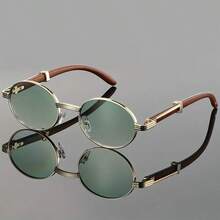 A Pair Of Retro Oval Glasses, Suitable For Both Men And Women.Classic Retro Faux Wood Grain Small Round Frame Black Glasses, A Popular Choice. - C1 - View 9