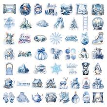 50 piezas Pegatinas de vinilo de Invierno Maravilloso, Escenas de nieve de dibujos animados y citas festivas, Calcomanías con acabado mate resistente al agua para portátiles, botellas de agua, equipaje - Autoadhesivas, de un solo uso, formas asimétricas